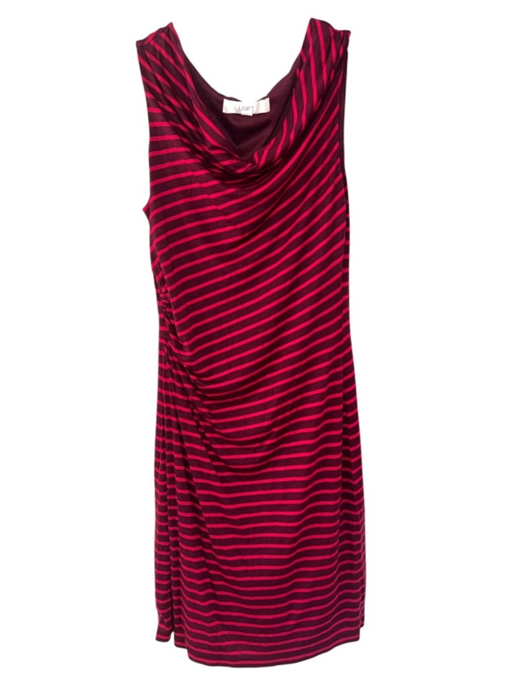 Ann Taylor LOFT Sleeveless Cowl Neck Sheath Dress Red/Burgundy Stripe Small